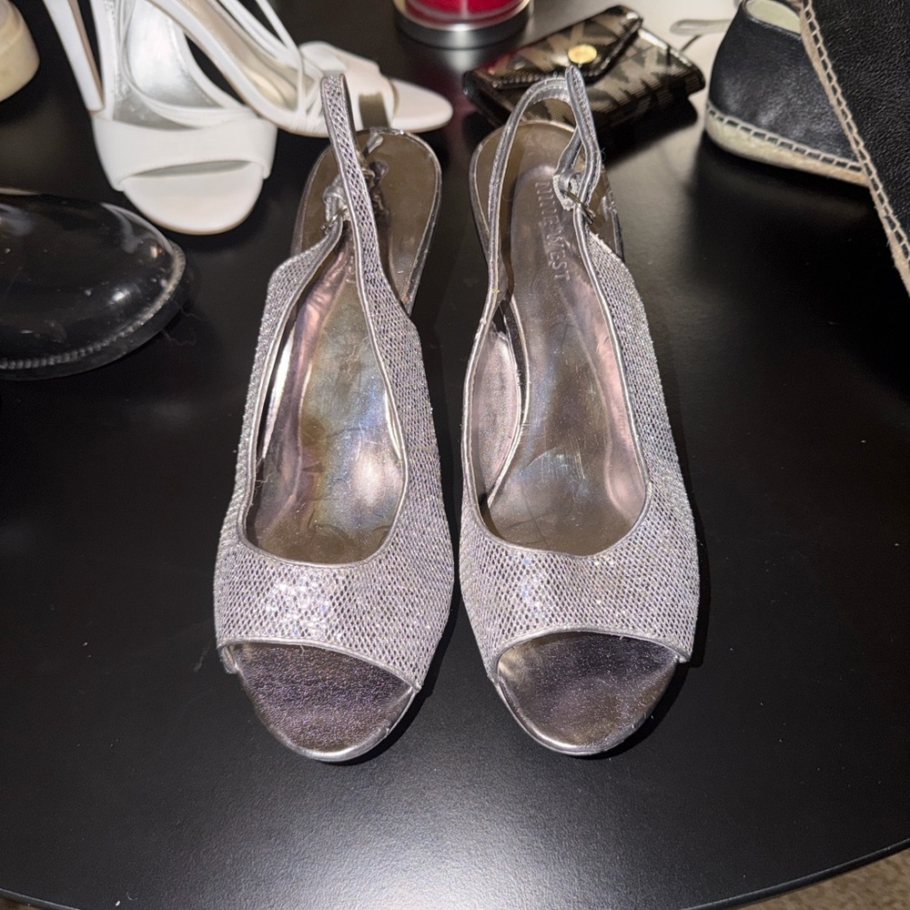 Nine West - Elegant Silver Peep-Toe Slingback Heels